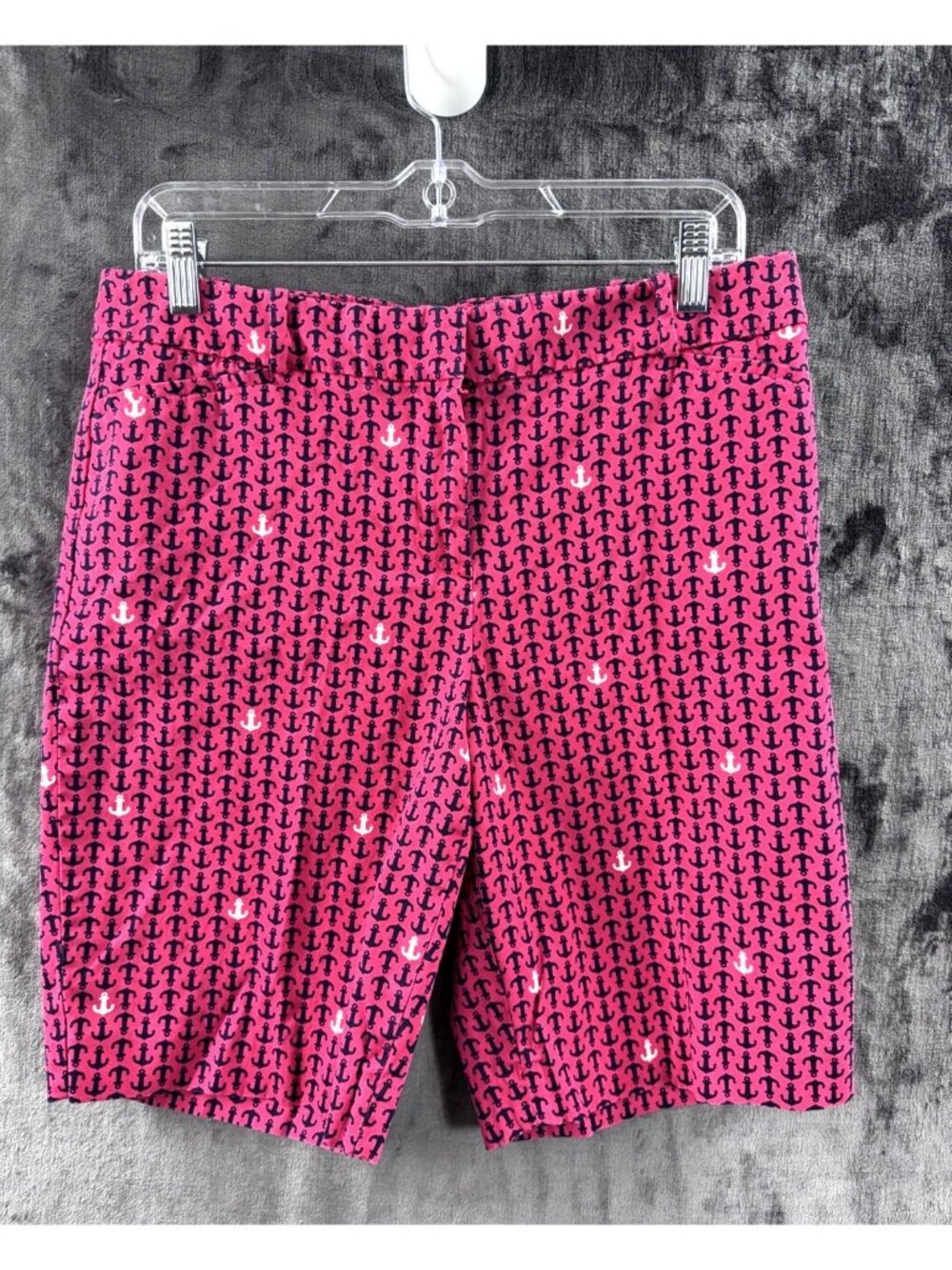 Talbots Petites Women's 10P Pink Navy Anchor Print Bermuda Shorts Stretch
